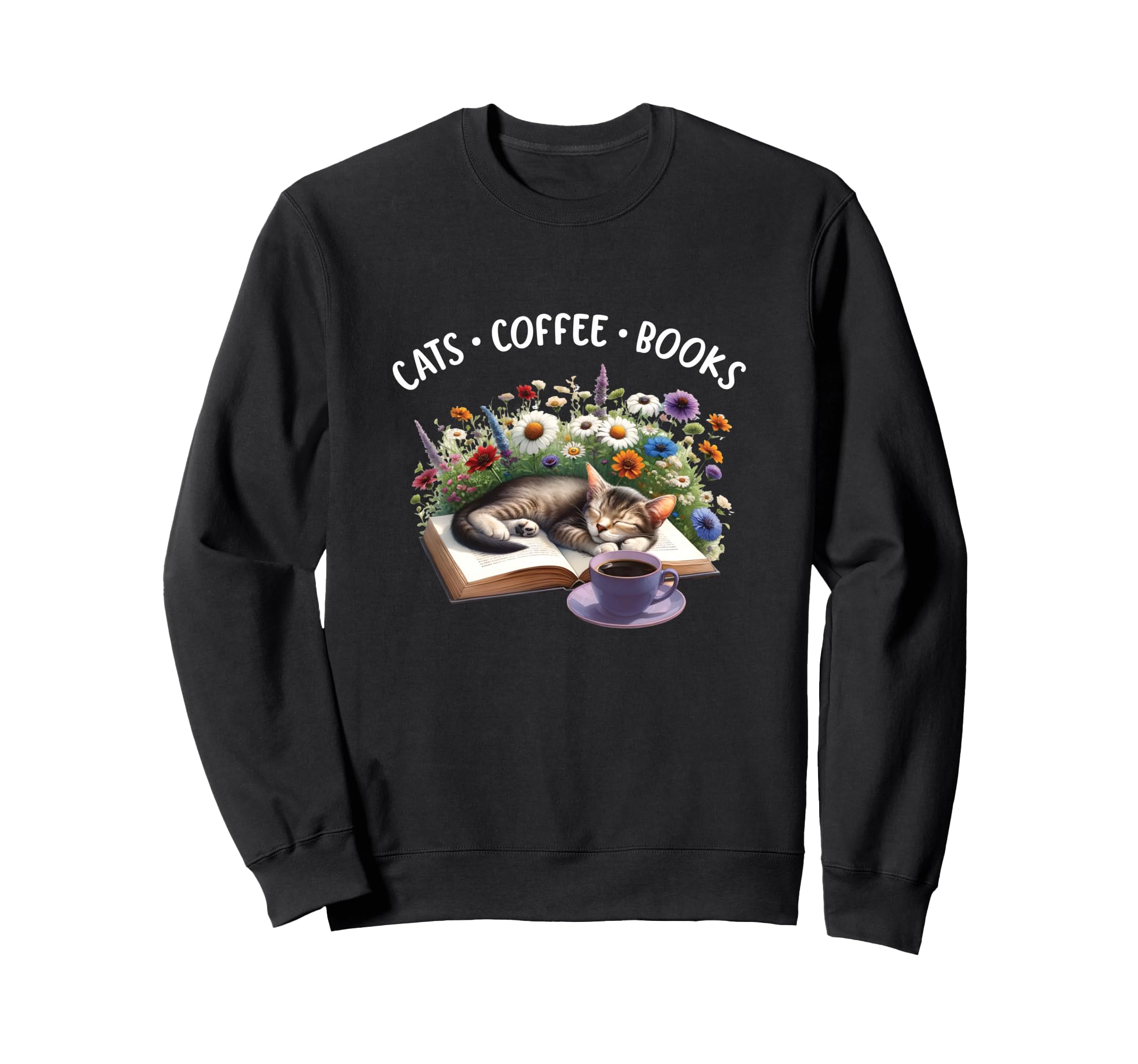 Funny Cats Coffee Books Sweatshirt - Fun Novelty Design for Adults - T-Shirt, Sweatshirt, Hoodie