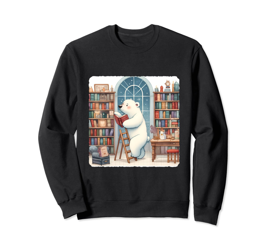 Ice Bear Librarian Sorting Books Sweatshirt - Minimalist Print for Adults - T-Shirt, Sweatshirt, Hoodie