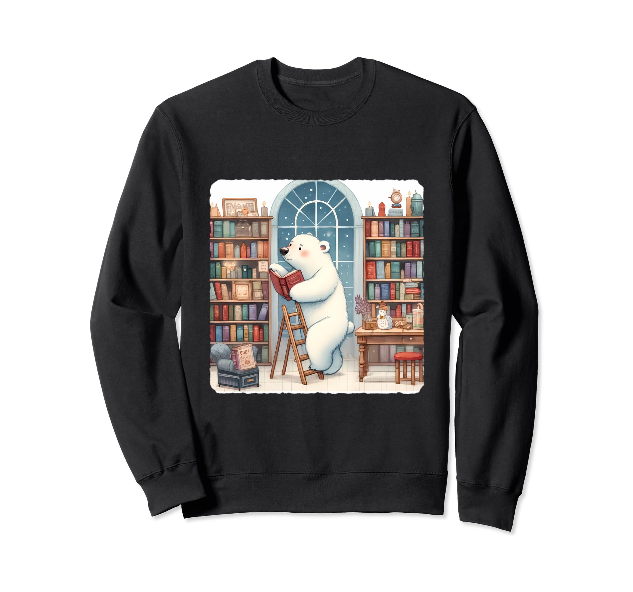 Ice Bear Librarian Sorting Books Sweatshirt - Minimalist Print for Adults - T-Shirt, Sweatshirt, Hoodie