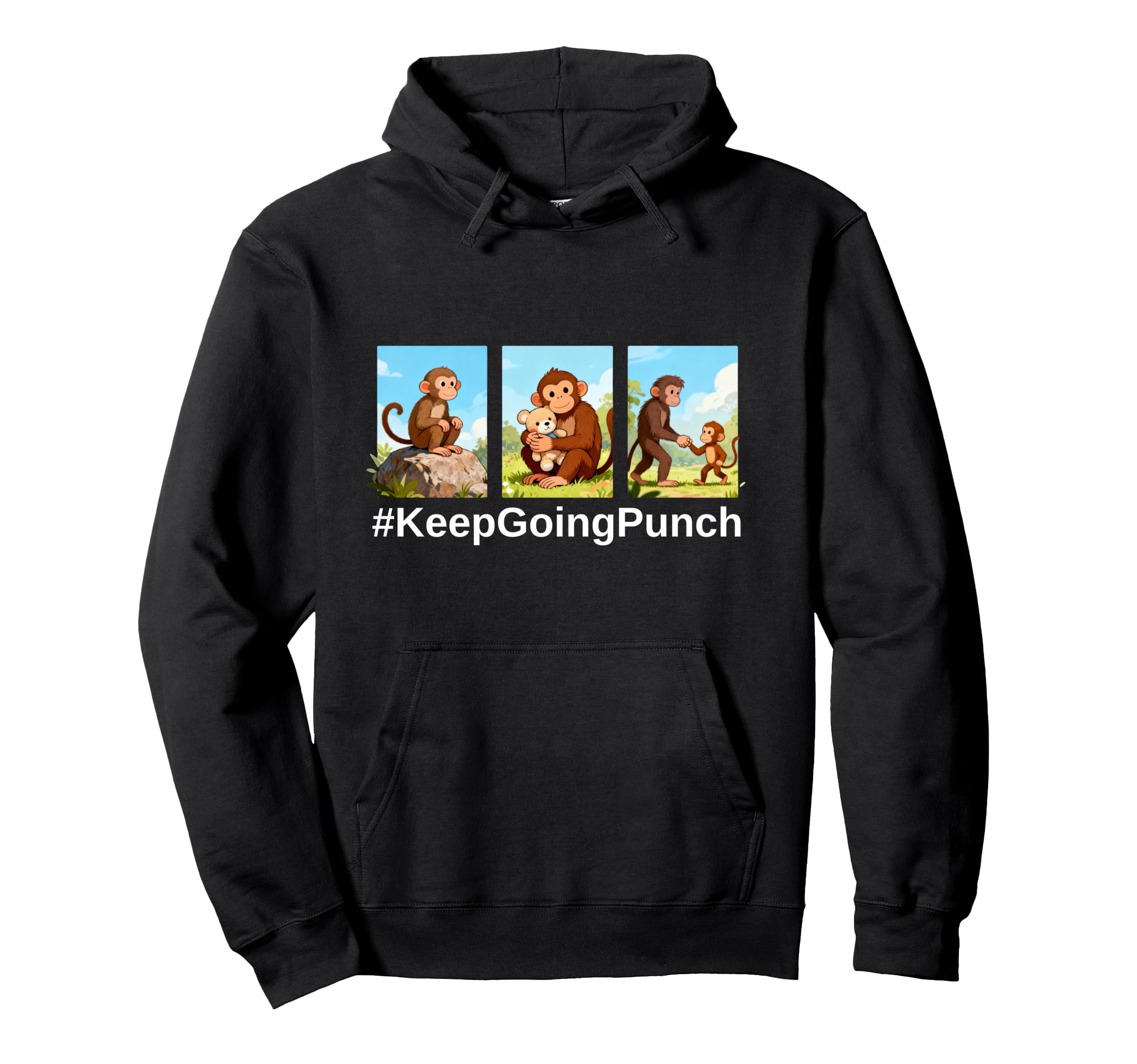 Little Monkey Evolution Keep Going Punch Hoodie - Unique Graphic for Adults - T-Shirt, Sweatshirt, Hoodie