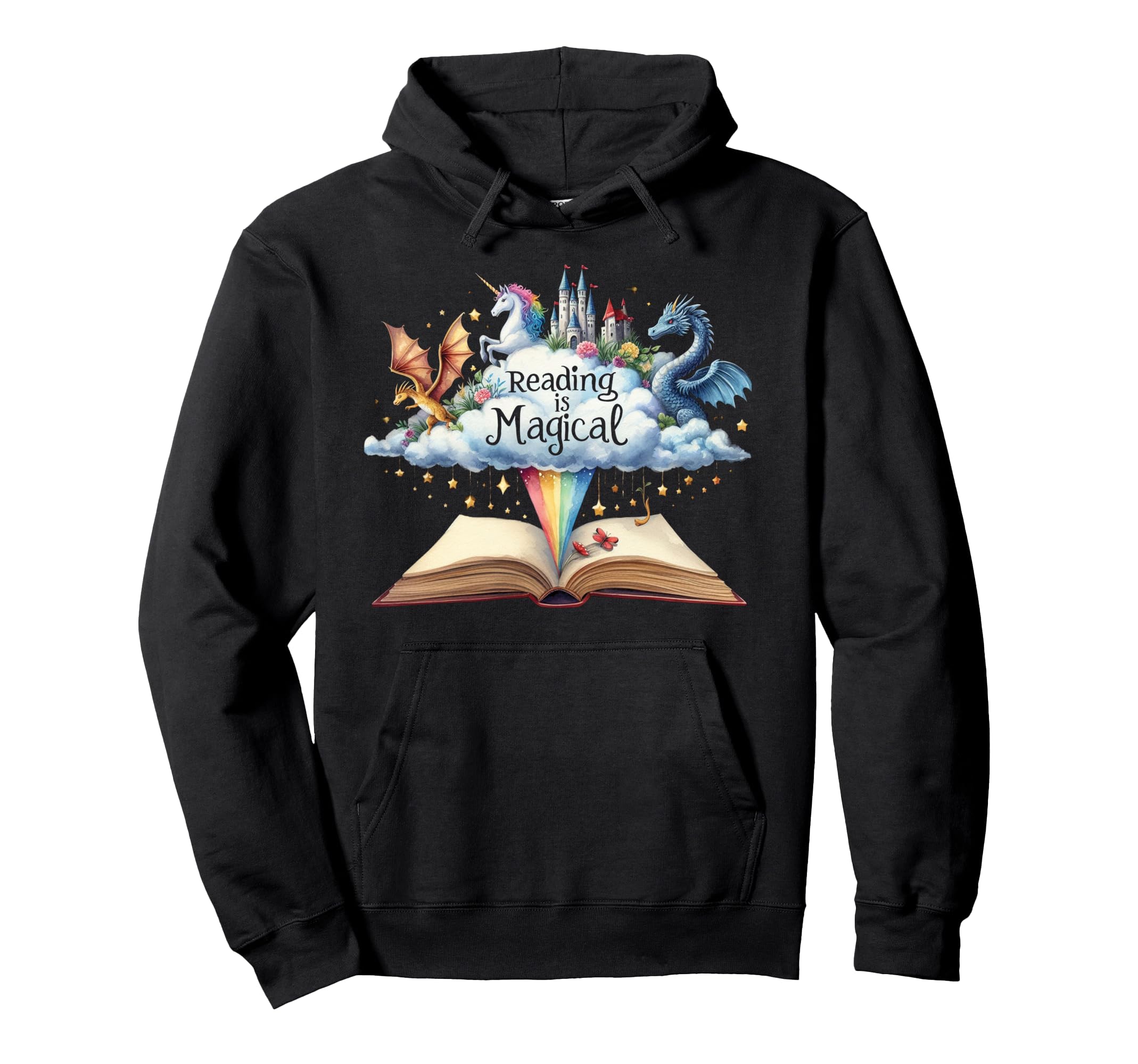 Reading Is Magical Unicorn Dragon Hoodie - Minimalist Print Men Women - T-Shirt, Sweatshirt, Hoodie