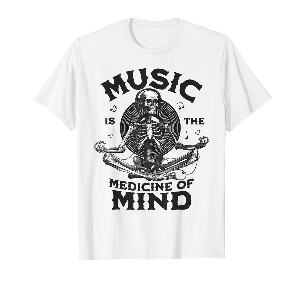 Funny Skeleton Meditation Listening To T-Shirt - Graphic Print Unisex - T-Shirt, Sweatshirt, Hoodie