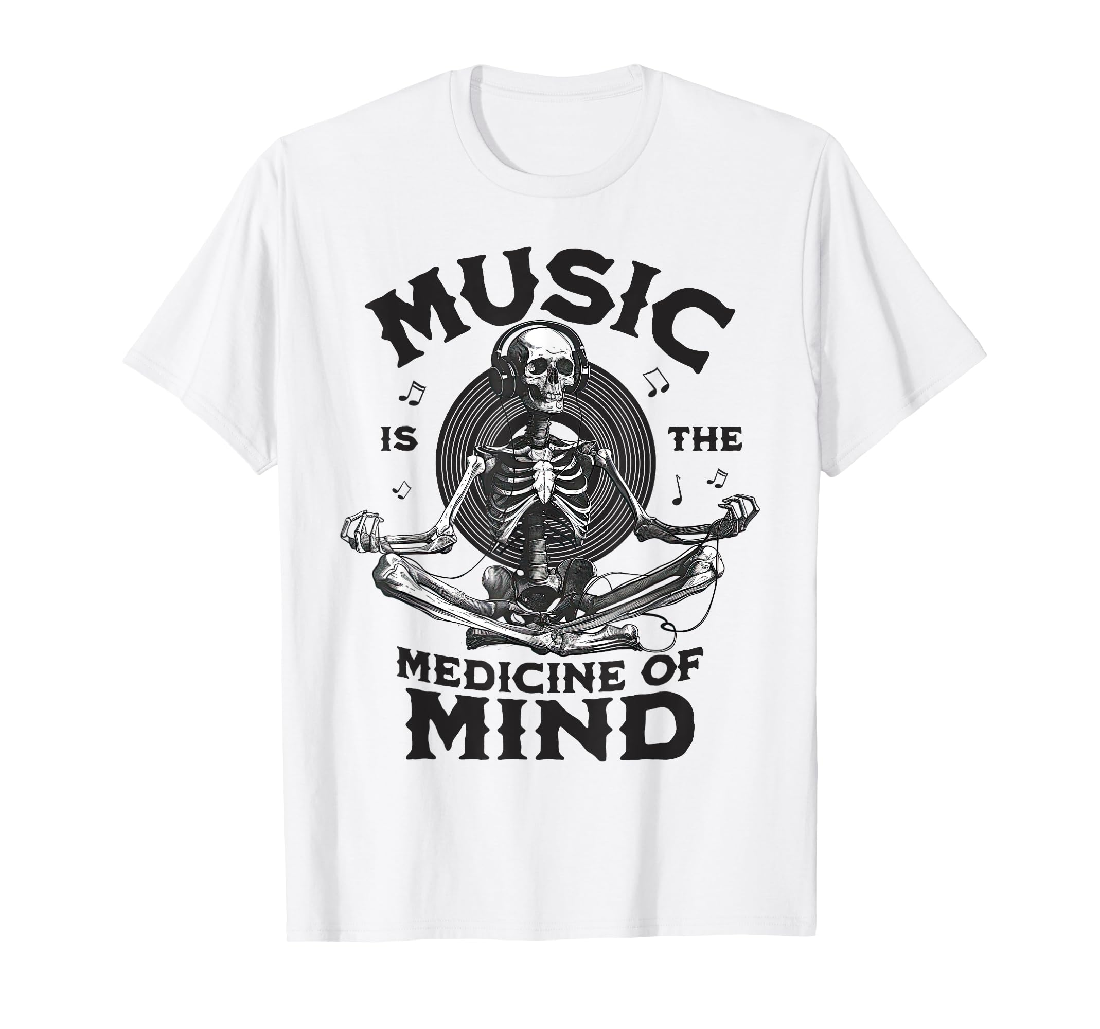 Funny Skeleton Meditation Listening To T-Shirt - Graphic Print Unisex - T-Shirt, Sweatshirt, Hoodie