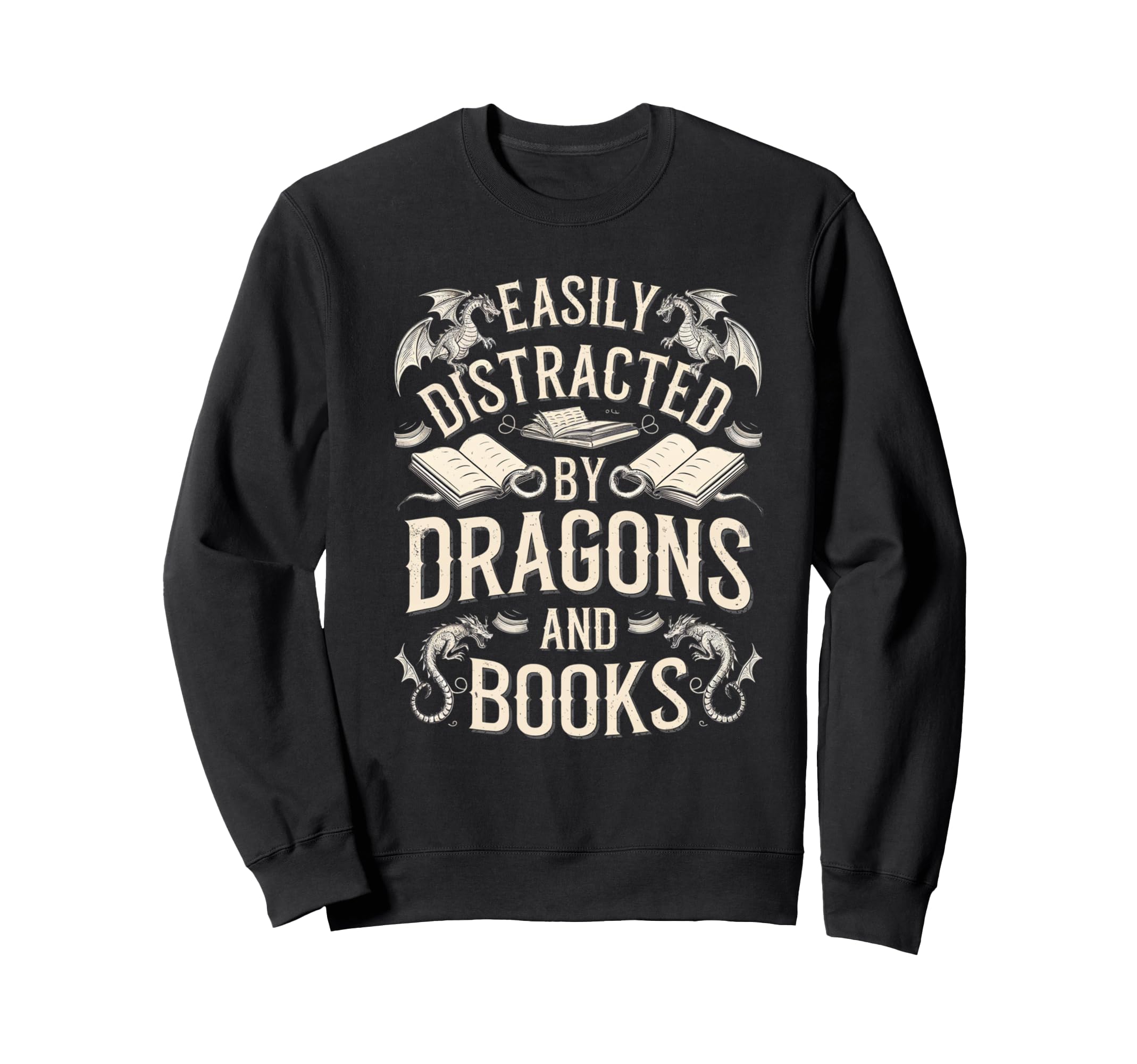 Easily Distracted Books Dragons Sweatshirt - Trendy Graphic for Adults - T-Shirt, Sweatshirt, Hoodie