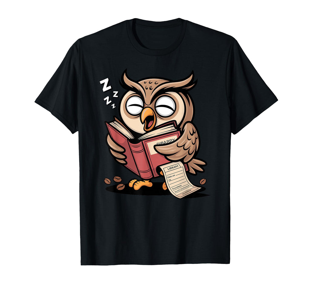 Zzz Library Cartoon Reader Owl Reading Book T-Shirt - Trendy Graphic Unisex - T-Shirt, Sweatshirt, Hoodie