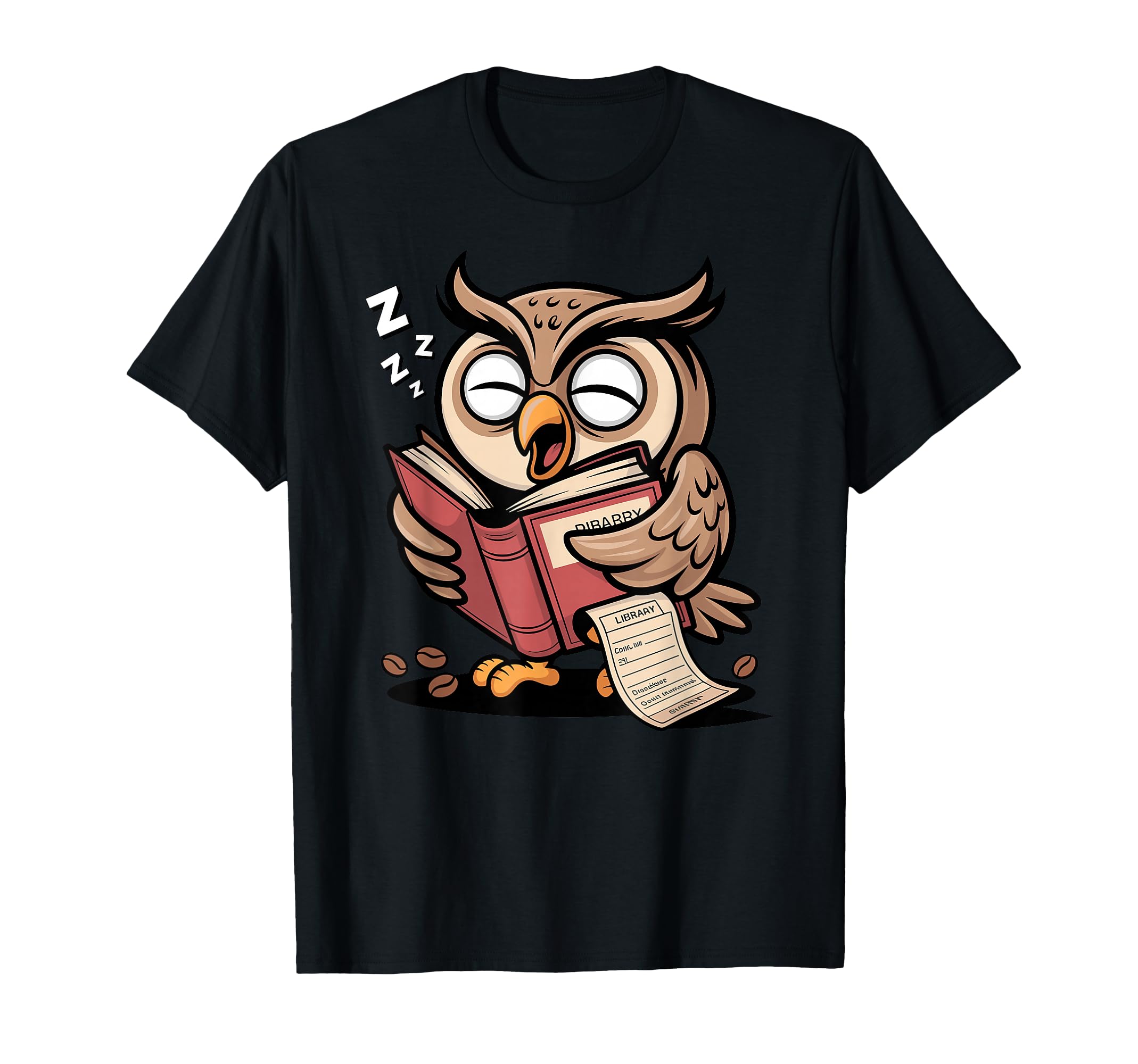 Zzz Library Cartoon Reader Owl Reading Book T-Shirt - Trendy Graphic Unisex - T-Shirt, Sweatshirt, Hoodie