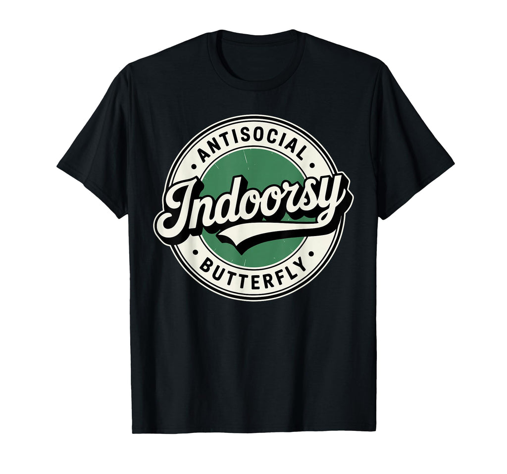 Indoorsy Antisocial Butterfly Badge T-Shirt - Custom Art Print for Adults - T-Shirt, Sweatshirt, Hoodie