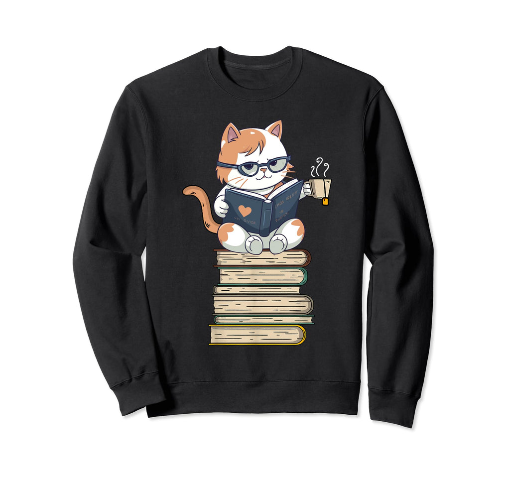 Funny Cat Reading Book Tea Lover Sweatshirt - Fun Novelty Design Unisex - T-Shirt, Sweatshirt, Hoodie