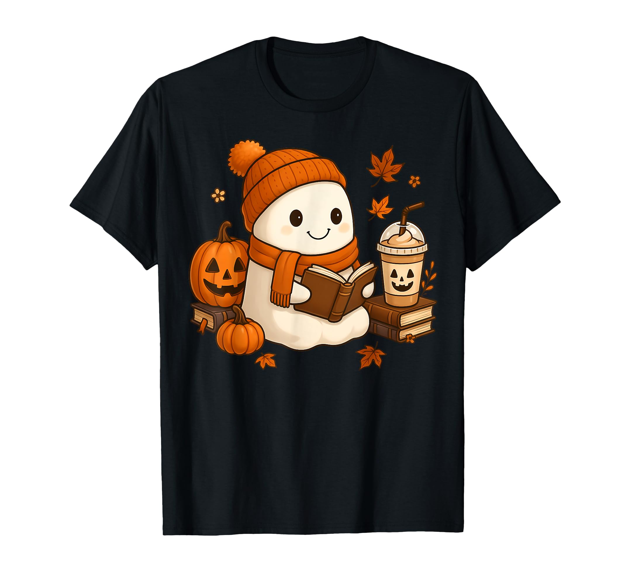 Ghost Reading Books Halloween Coffee T-Shirt - Fun Novelty Design Men Women - T-Shirt, Sweatshirt, Hoodie