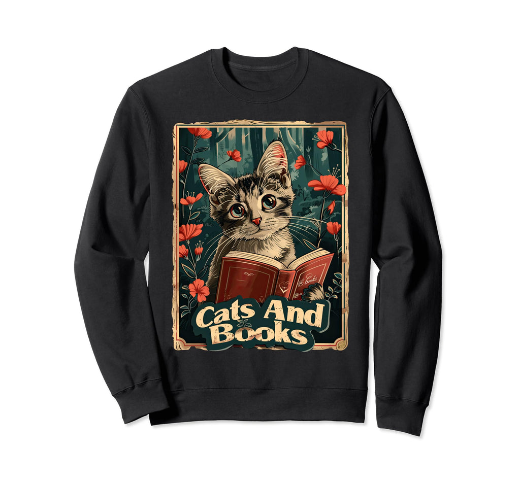 Cats And Books Bookish Reading Teacher Sweatshirt - Trendy Graphic Unisex - T-Shirt, Sweatshirt, Hoodie