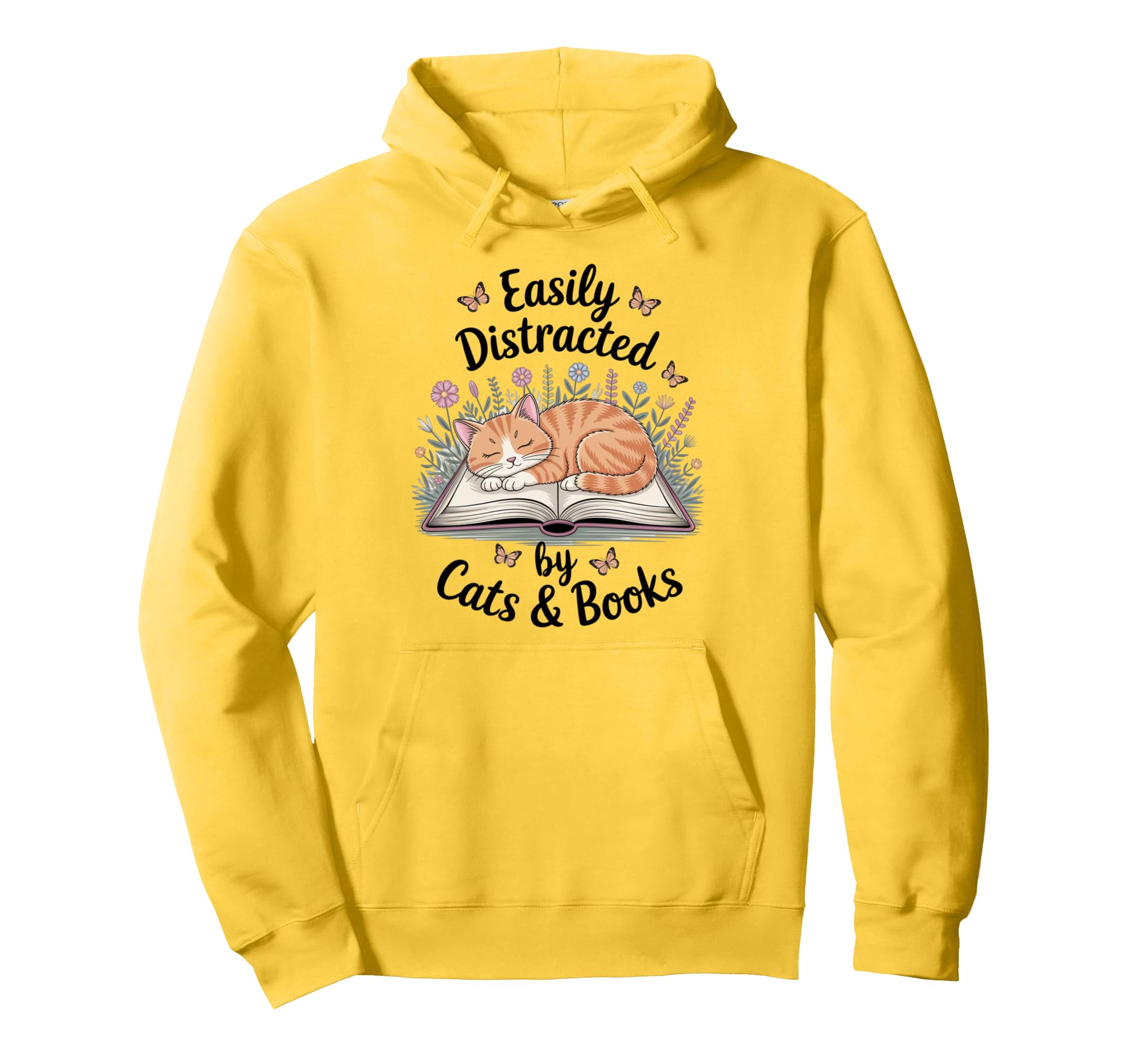 Easily Distracted Cats And Books Hoodie - Casual Everyday Wear Men Women - T-Shirt, Sweatshirt, Hoodie