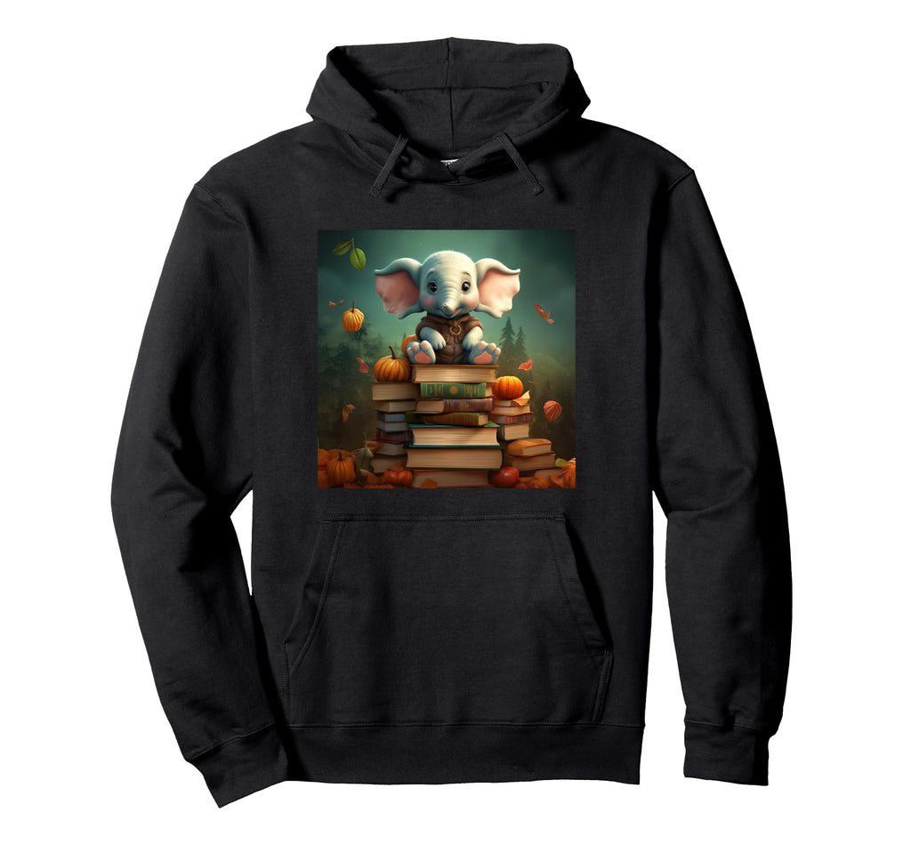 Book Nerd Elephant Reading Book Lover Hoodie - Graphic Print for Adults - T-Shirt, Sweatshirt, Hoodie
