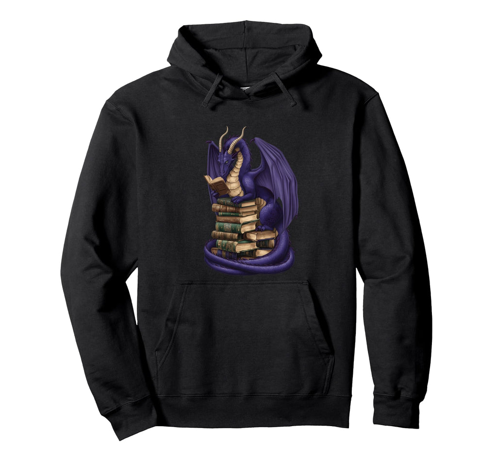 Dragon Reading Books Fantasy Lover Hoodie - Custom Art Print Unisex - T-Shirt, Sweatshirt, Hoodie