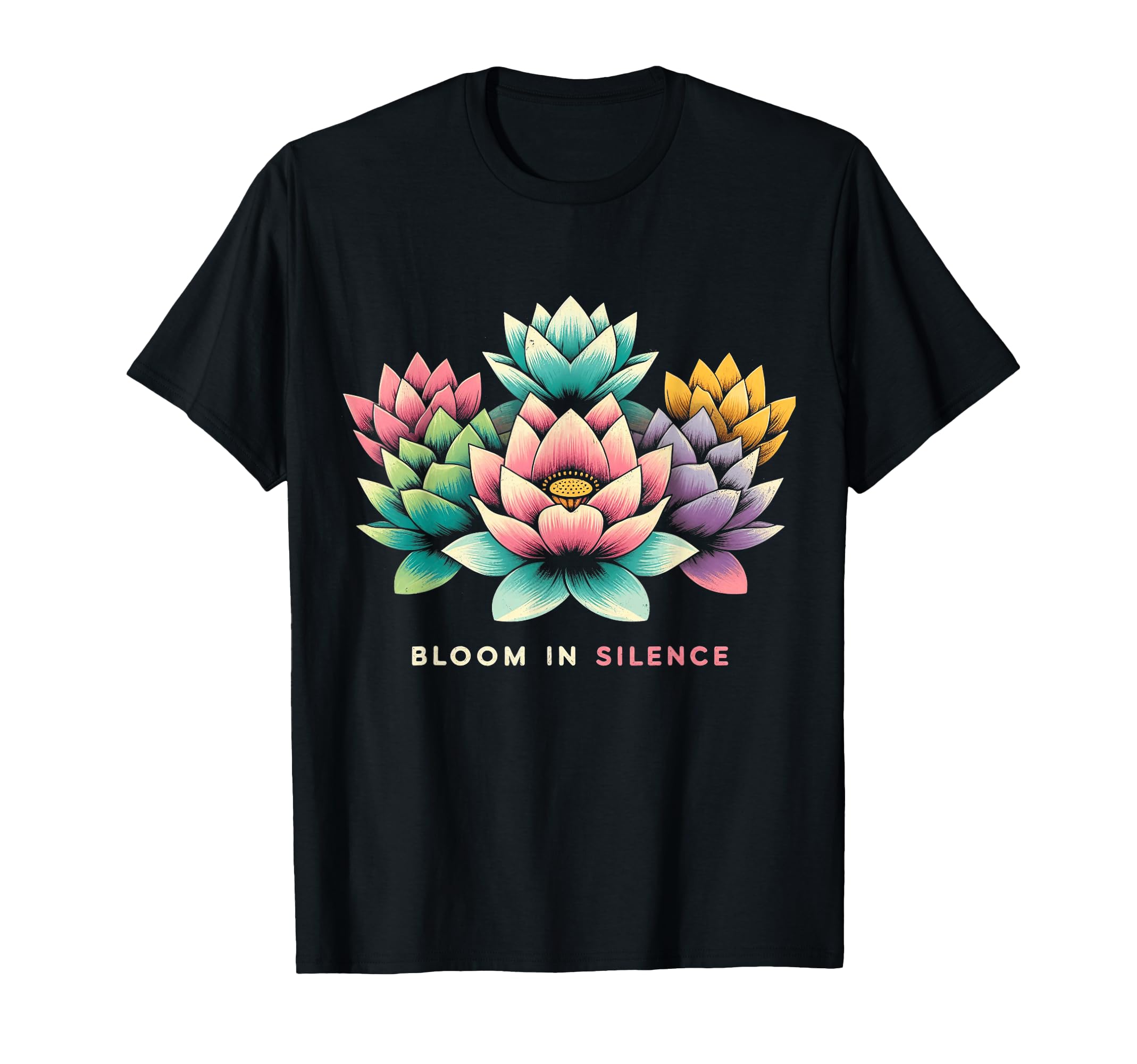 Lotus Flower Bloom Silence Zen Yoga T-Shirt - Unique Graphic Men Women - T-Shirt, Sweatshirt, Hoodie
