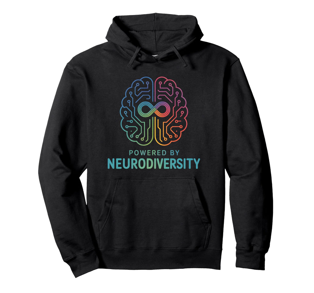 Powered Neurodiversity Brain Autism Adhd Hoodie - Trendy Graphic Men Women - T-Shirt, Sweatshirt, Hoodie