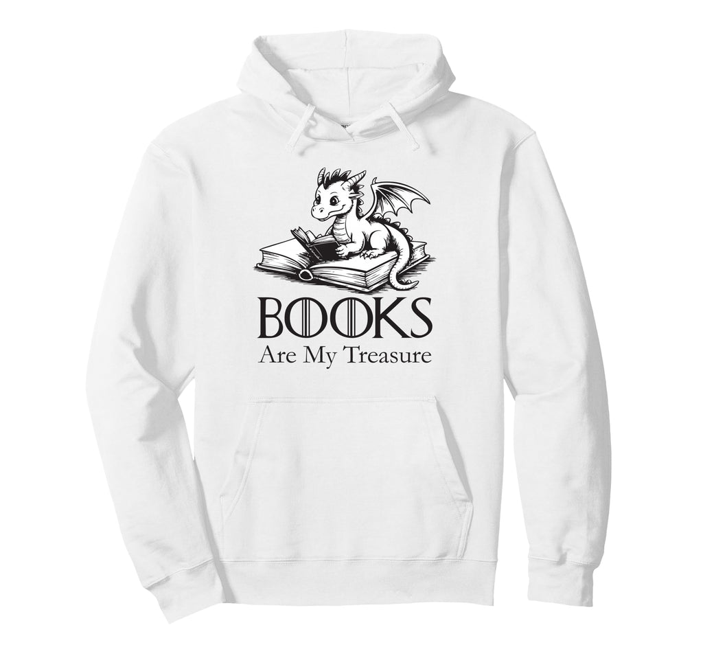 Books Are My Treasure Dragon Reading Hoodie - Streetwear Style for Adults - T-Shirt, Sweatshirt, Hoodie
