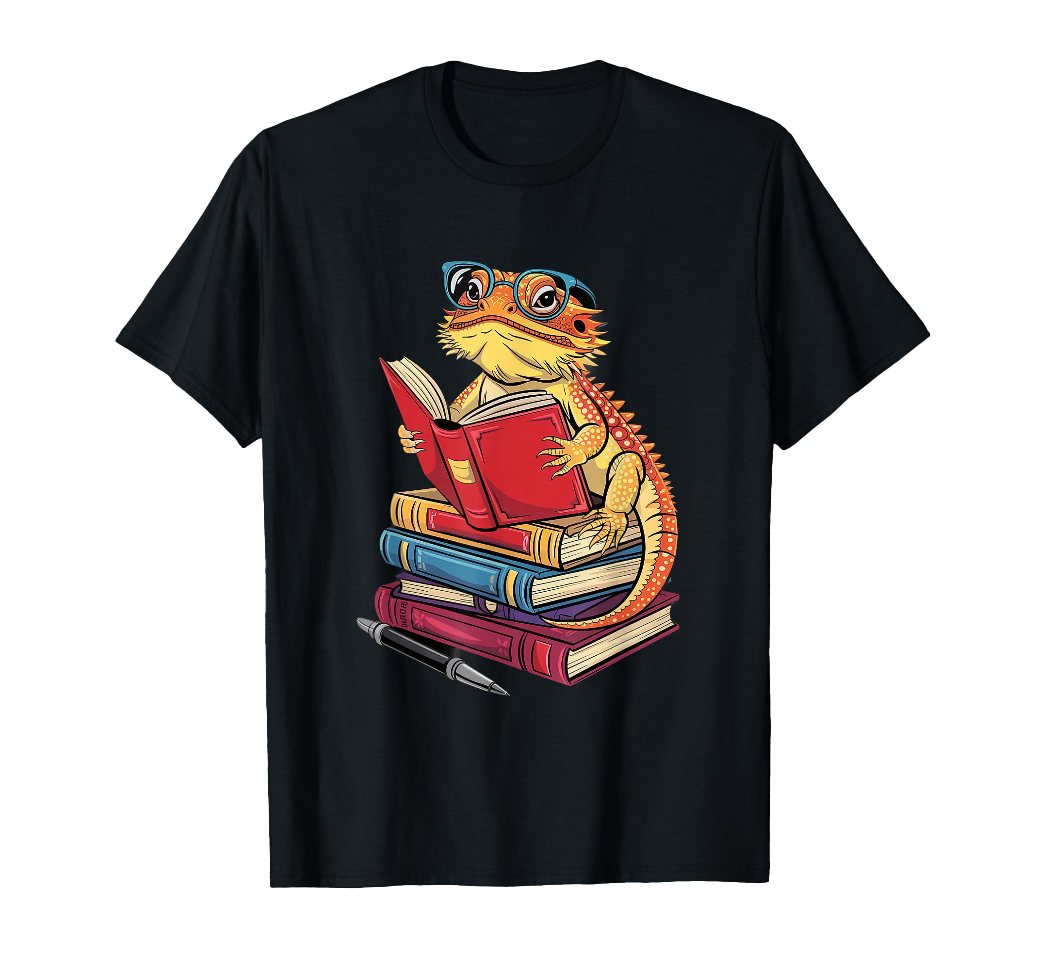 Pogona Reading Books Reptile Bookworm T-Shirt - Unique Graphic Unisex - T-Shirt, Sweatshirt, Hoodie