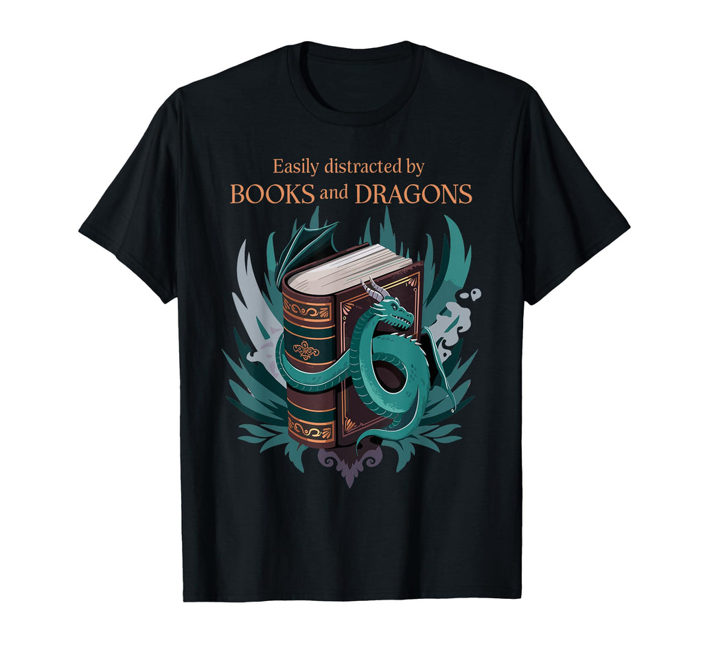 Easily Distracted Dragons And Books T-Shirt - Custom Art Print Unisex - T-Shirt, Sweatshirt, Hoodie