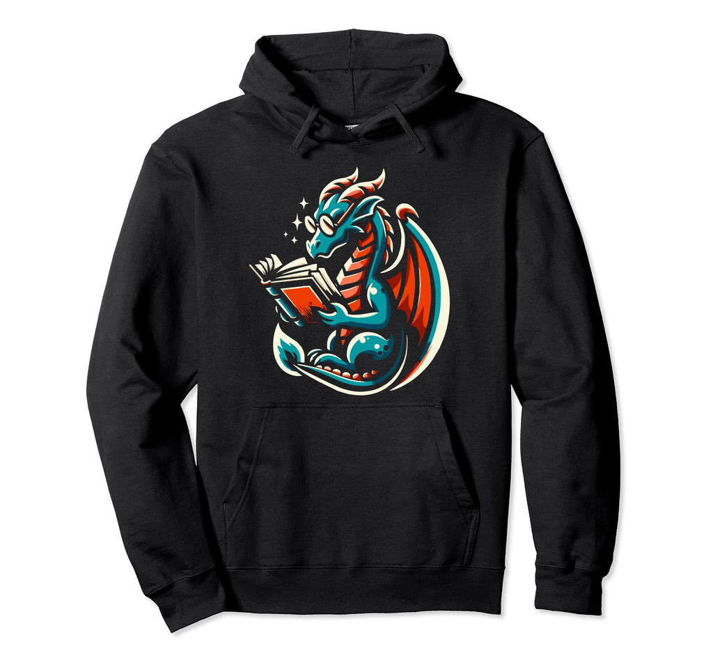 Dragon Reading Book Dragon Enthusiast Hoodie - Streetwear Style for Adults - T-Shirt, Sweatshirt, Hoodie