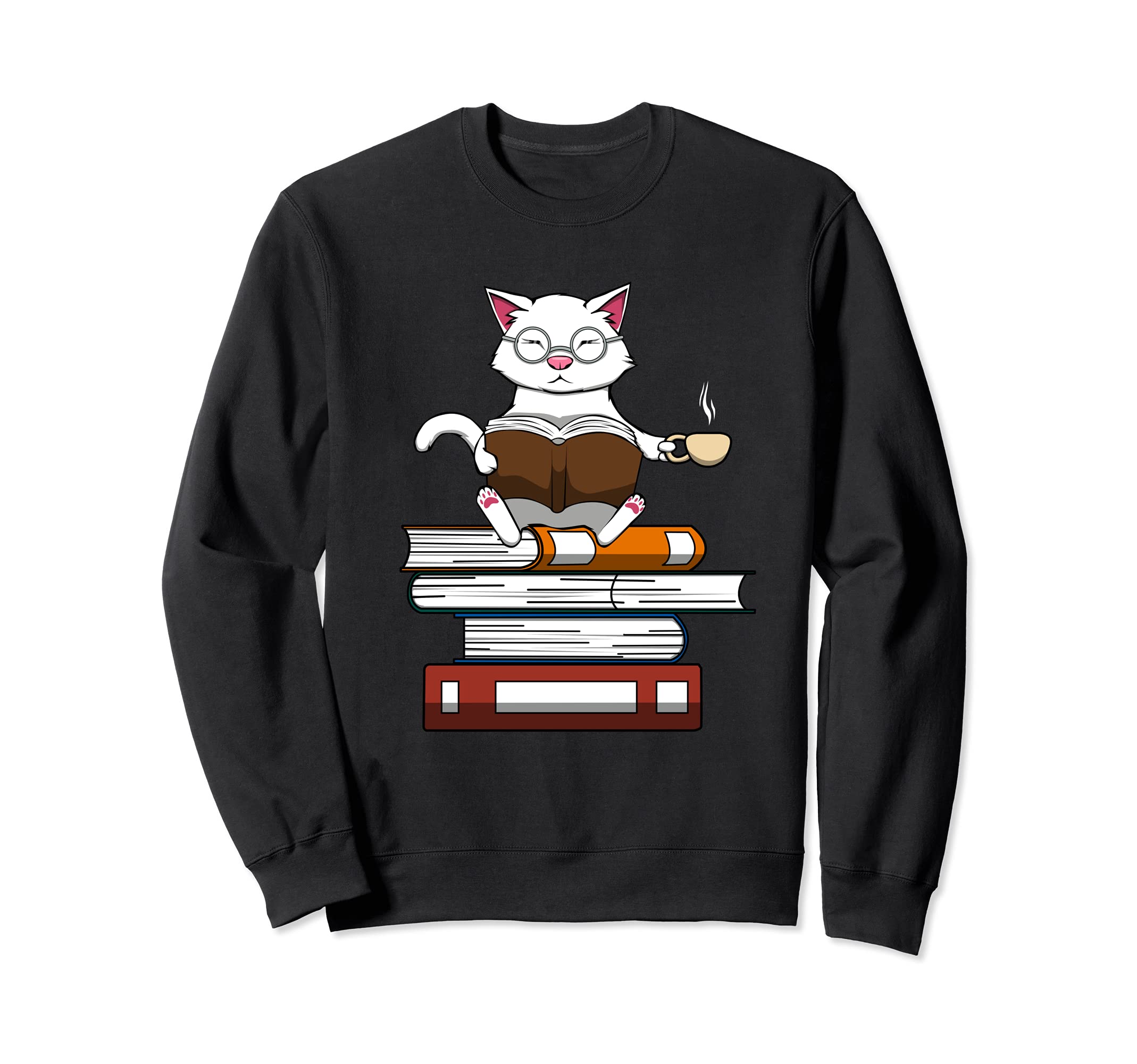 Funny Cat Kitty Reading Books Sweatshirt - Custom Art Print for Adults - T-Shirt, Sweatshirt, Hoodie