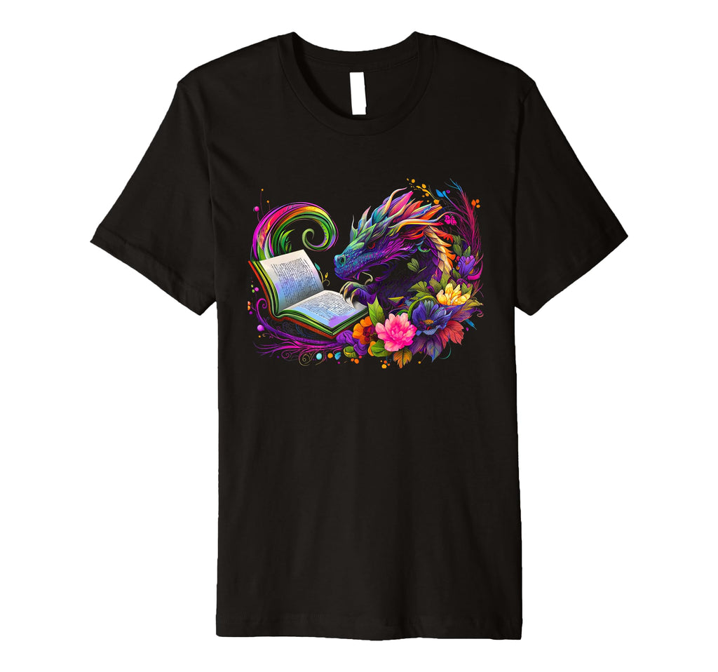 Fantasy Dragon Reading Open Book T-Shirt - Graphic Print for Adults - T-Shirt, Sweatshirt, Hoodie