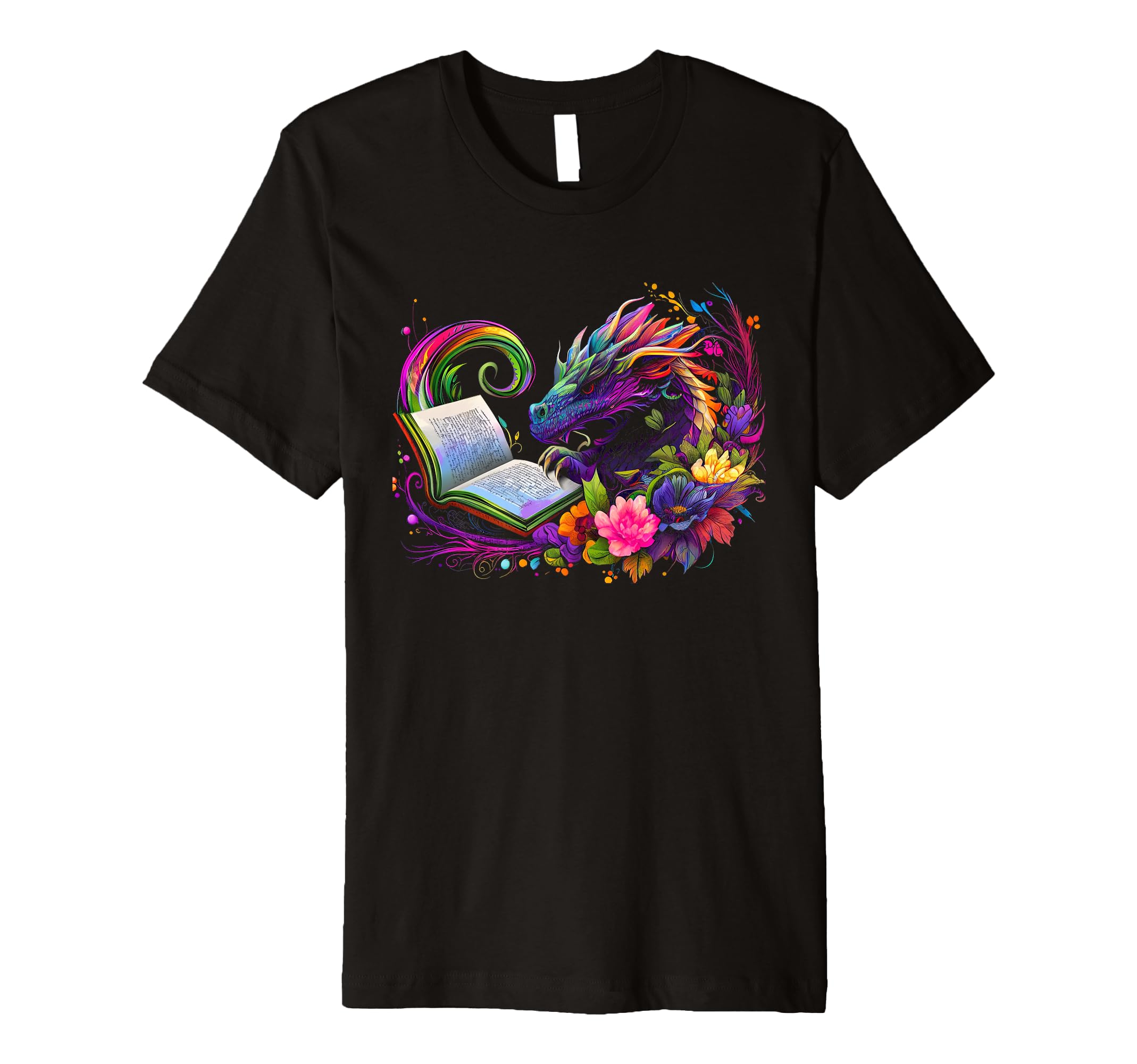 Fantasy Dragon Reading Open Book T-Shirt - Graphic Print for Adults - T-Shirt, Sweatshirt, Hoodie