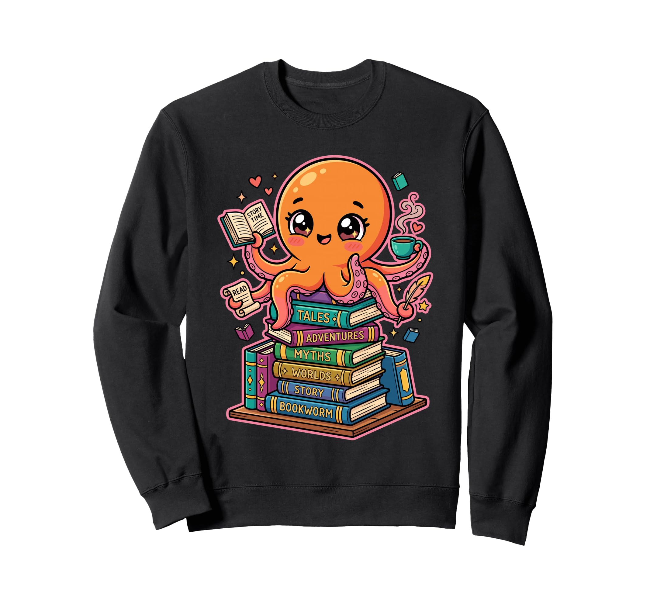 Funny Octopus Reading Books Book Sweatshirt - Minimalist Print for Adults - T-Shirt, Sweatshirt, Hoodie
