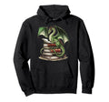Distressed Bookworm Dragon Reading Hoodie - Trendy Graphic Men Women - T-Shirt, Sweatshirt, Hoodie