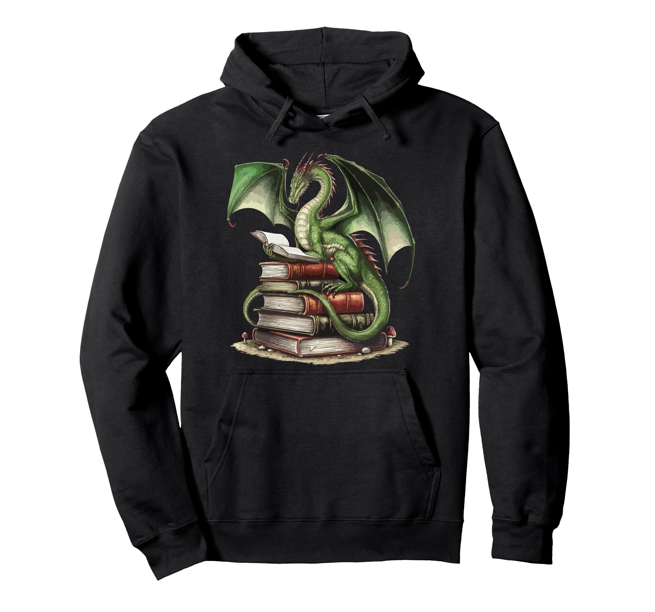 Distressed Bookworm Dragon Reading Hoodie - Trendy Graphic Men Women - T-Shirt, Sweatshirt, Hoodie