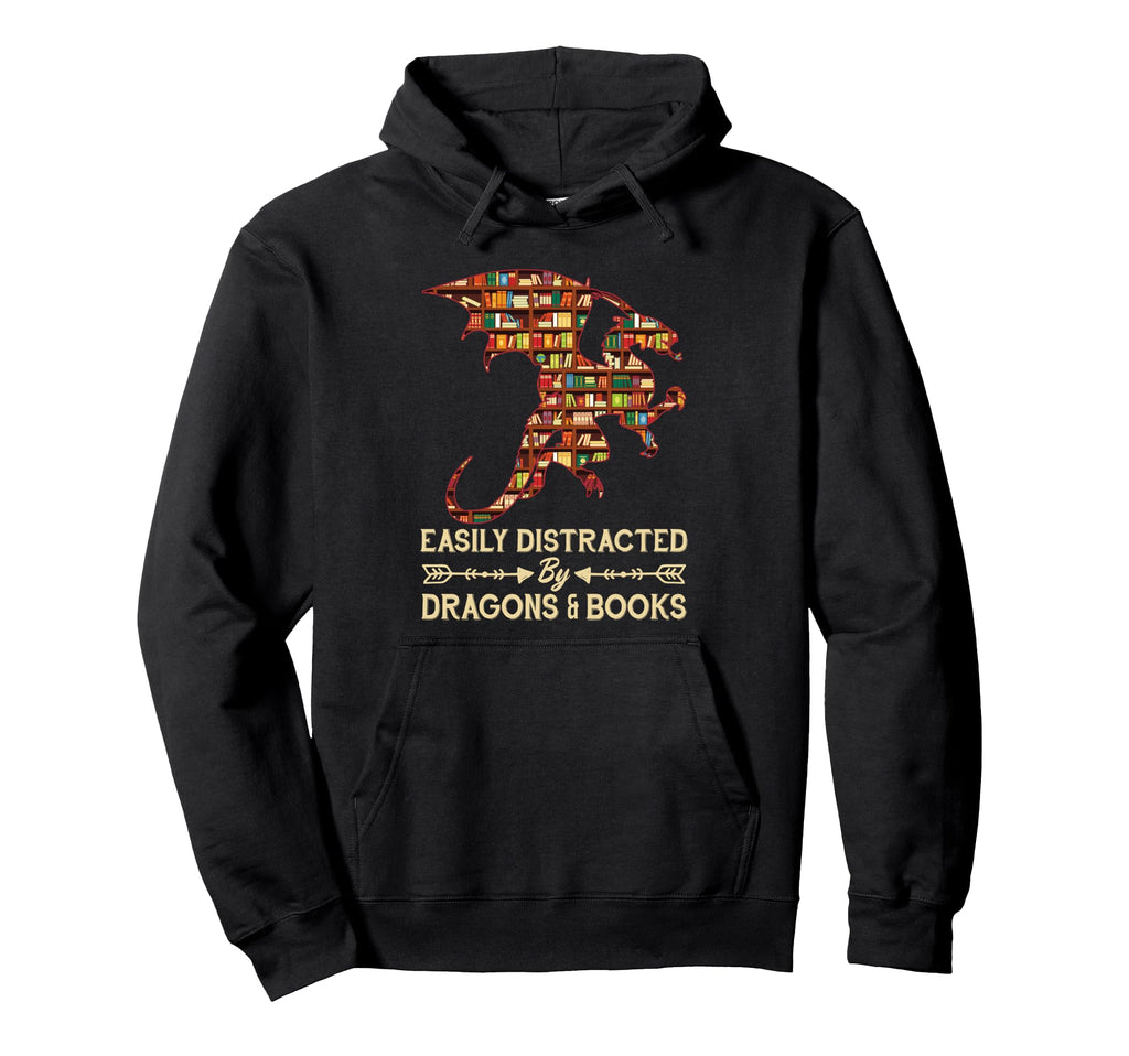 Easily Distracted Dragon And Books Nerds Hoodie - Streetwear Style Unisex - T-Shirt, Sweatshirt, Hoodie