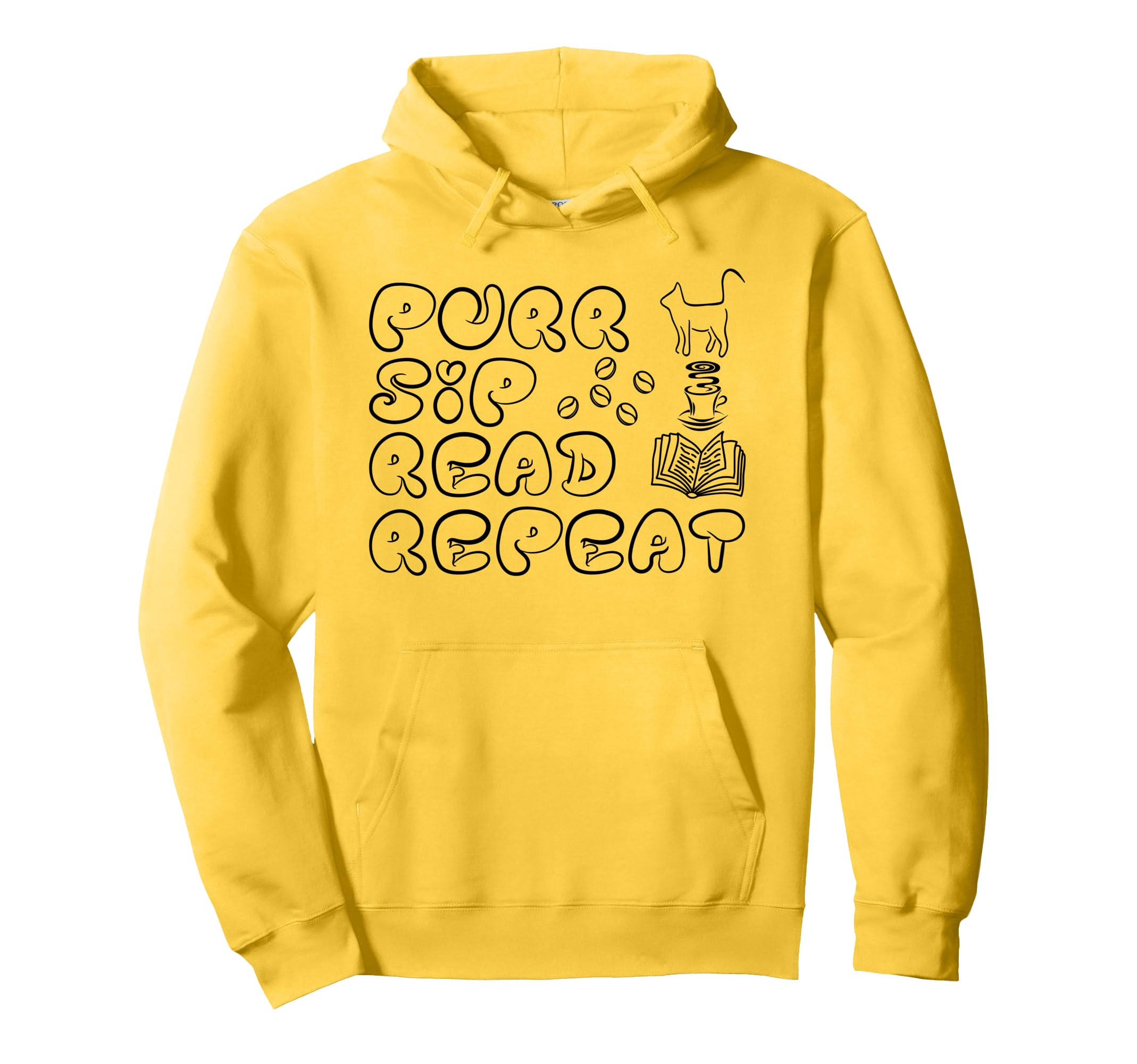 Purr Sip Read Repeat Cat Coffee Book Hoodie - Streetwear Style for Adults - T-Shirt, Sweatshirt, Hoodie