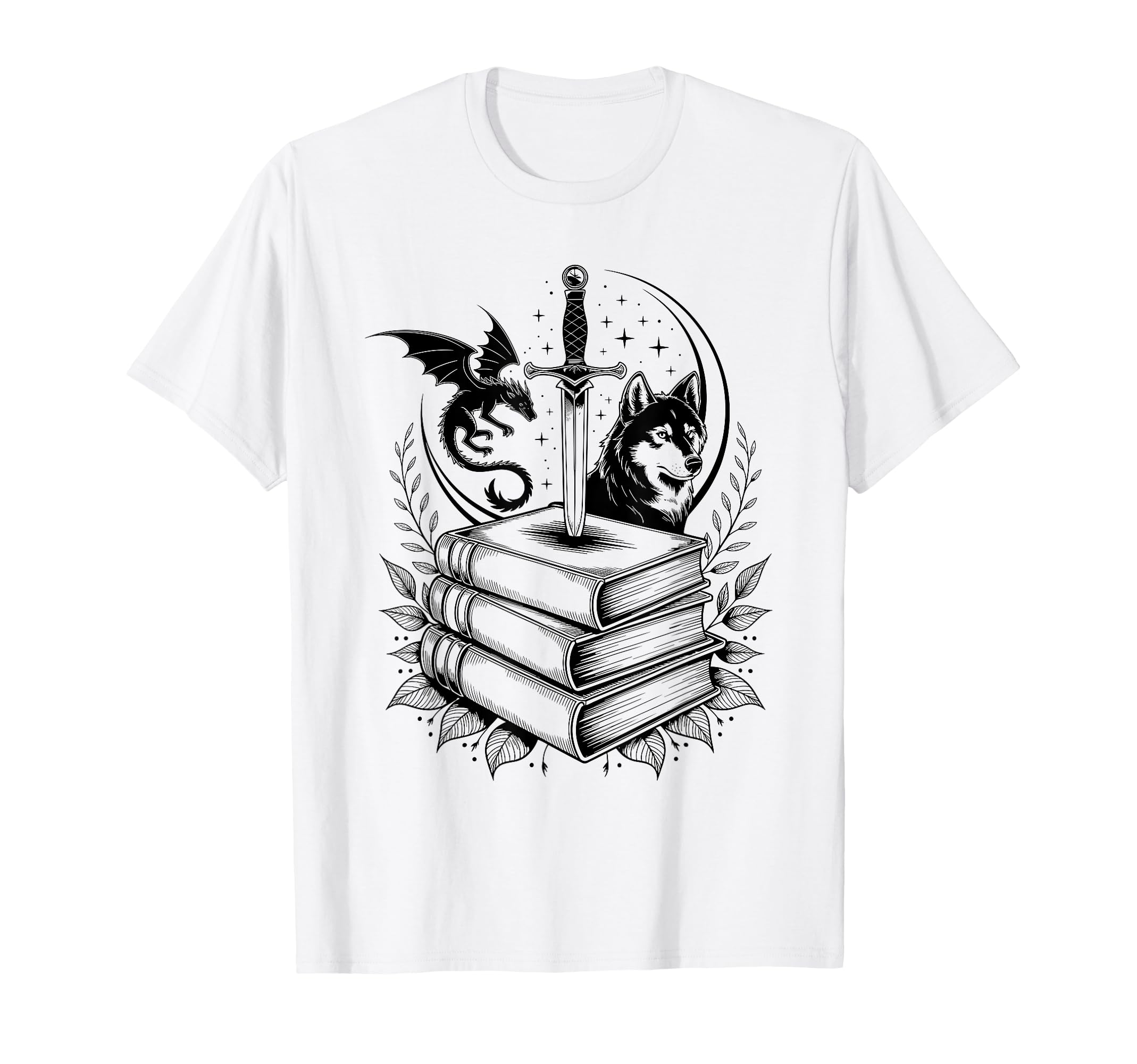 Stack Books Dragon And Wolf Bookworm T-Shirt - Casual Everyday Wear Unisex - T-Shirt, Sweatshirt, Hoodie
