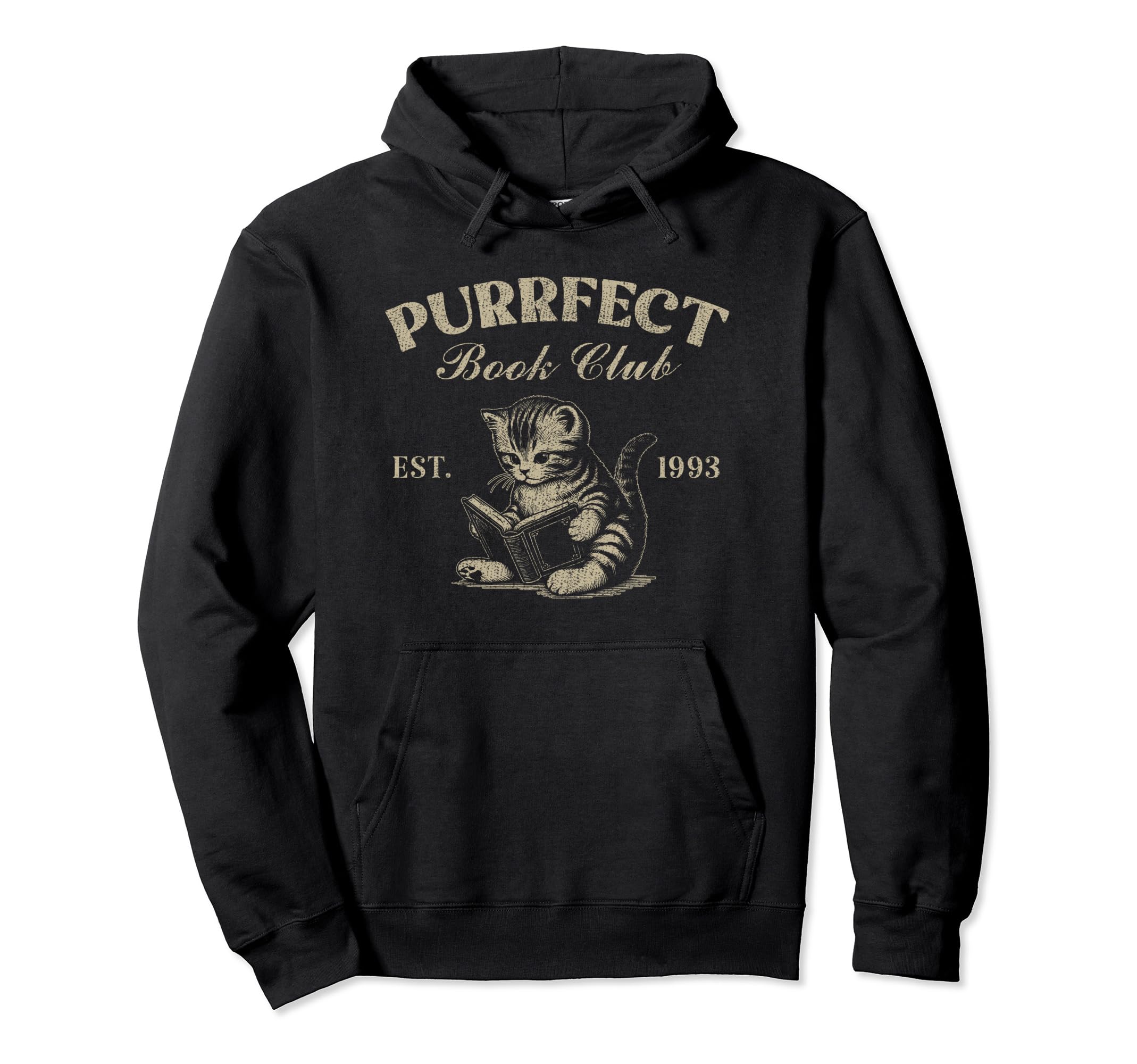 Purrfect Books Lover Club Kitten Hoodie - Casual Everyday Wear Men Women - T-Shirt, Sweatshirt, Hoodie