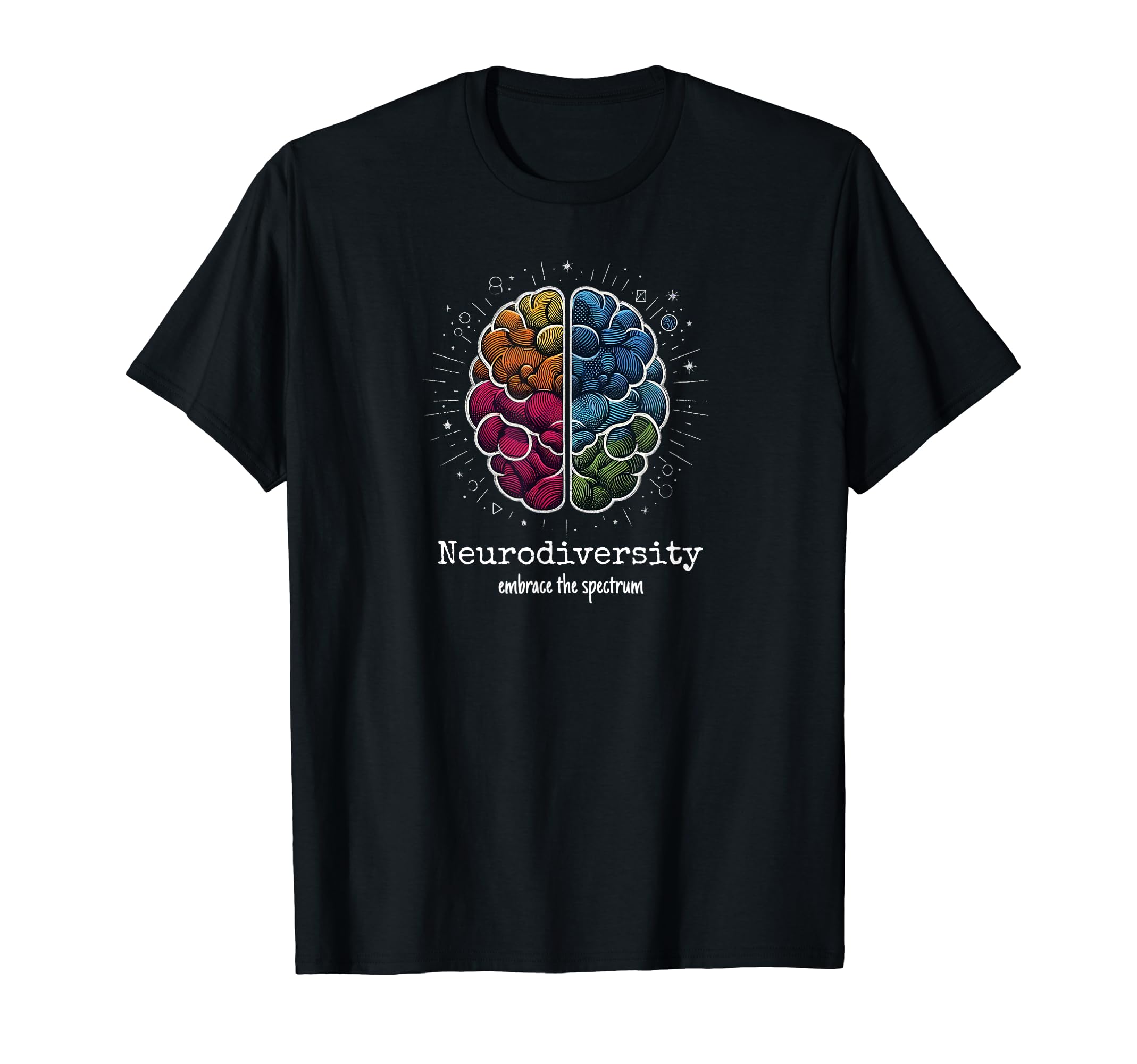 Colorful Rainbow Brain Neurodiversity T-Shirt - Graphic Print Men Women - T-Shirt, Sweatshirt, Hoodie