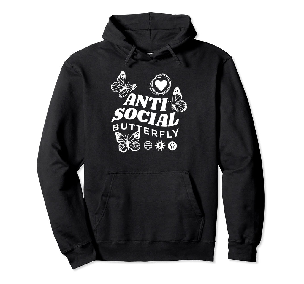Antisocial Butterfly Fairy Grunge Hoodie - Casual Everyday Wear for Adults - T-Shirt, Sweatshirt, Hoodie