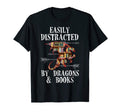 Easily Distracted Dragon And Books Funny T-Shirt - Trendy Graphic Unisex - T-Shirt, Sweatshirt, Hoodie