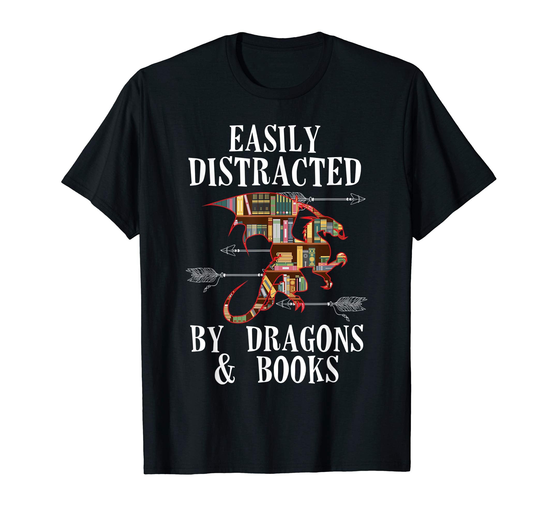 Easily Distracted Dragon And Books Funny T-Shirt - Trendy Graphic Unisex - T-Shirt, Sweatshirt, Hoodie