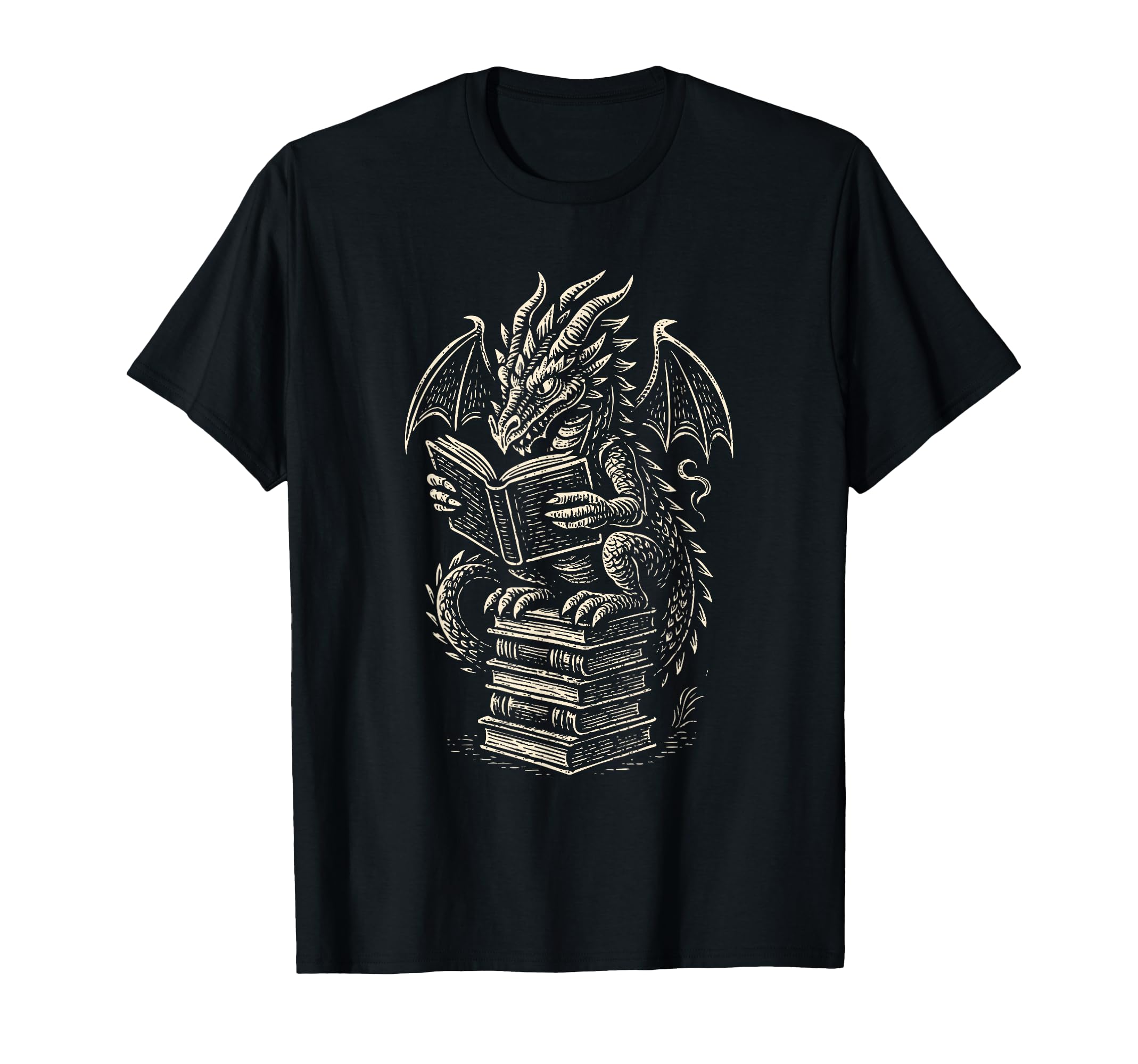 Fantasy Dragon Reading Books Librarian T-Shirt - Minimalist Print Unisex - T-Shirt, Sweatshirt, Hoodie