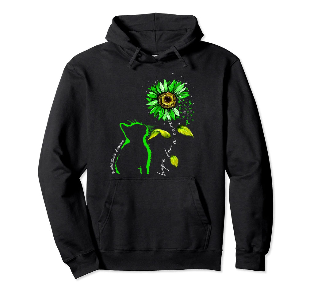 Sunflower Cat Green Mental Health Hoodie - Fun Novelty Design for Adults - T-Shirt, Sweatshirt, Hoodie