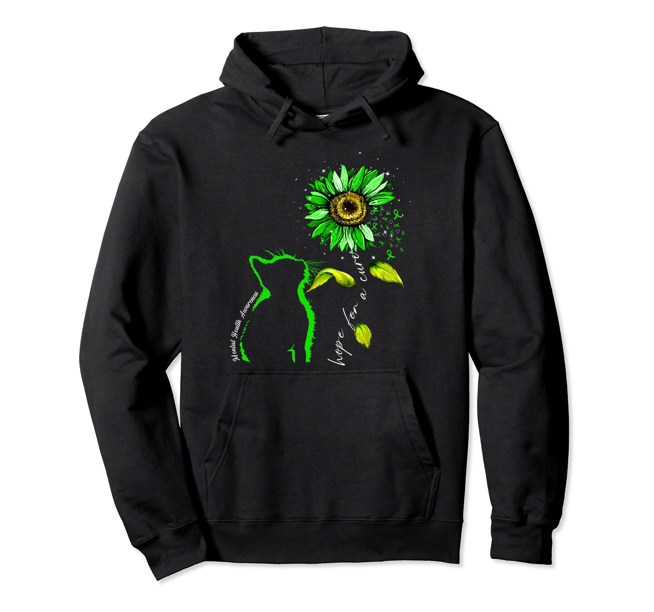 Sunflower Cat Green Mental Health Hoodie - Fun Novelty Design for Adults - T-Shirt, Sweatshirt, Hoodie