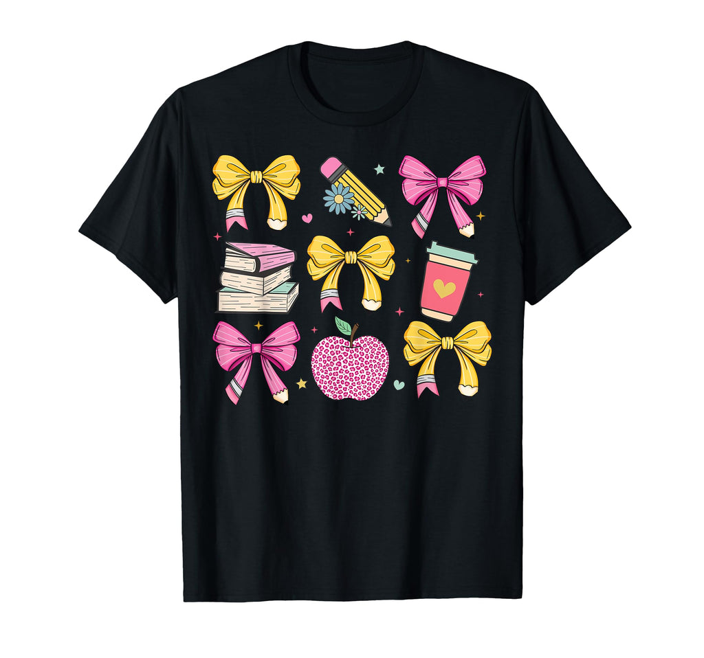 Teacher Coquette Bows Colorful Books T-Shirt - Custom Art Print for Adults - T-Shirt, Sweatshirt, Hoodie