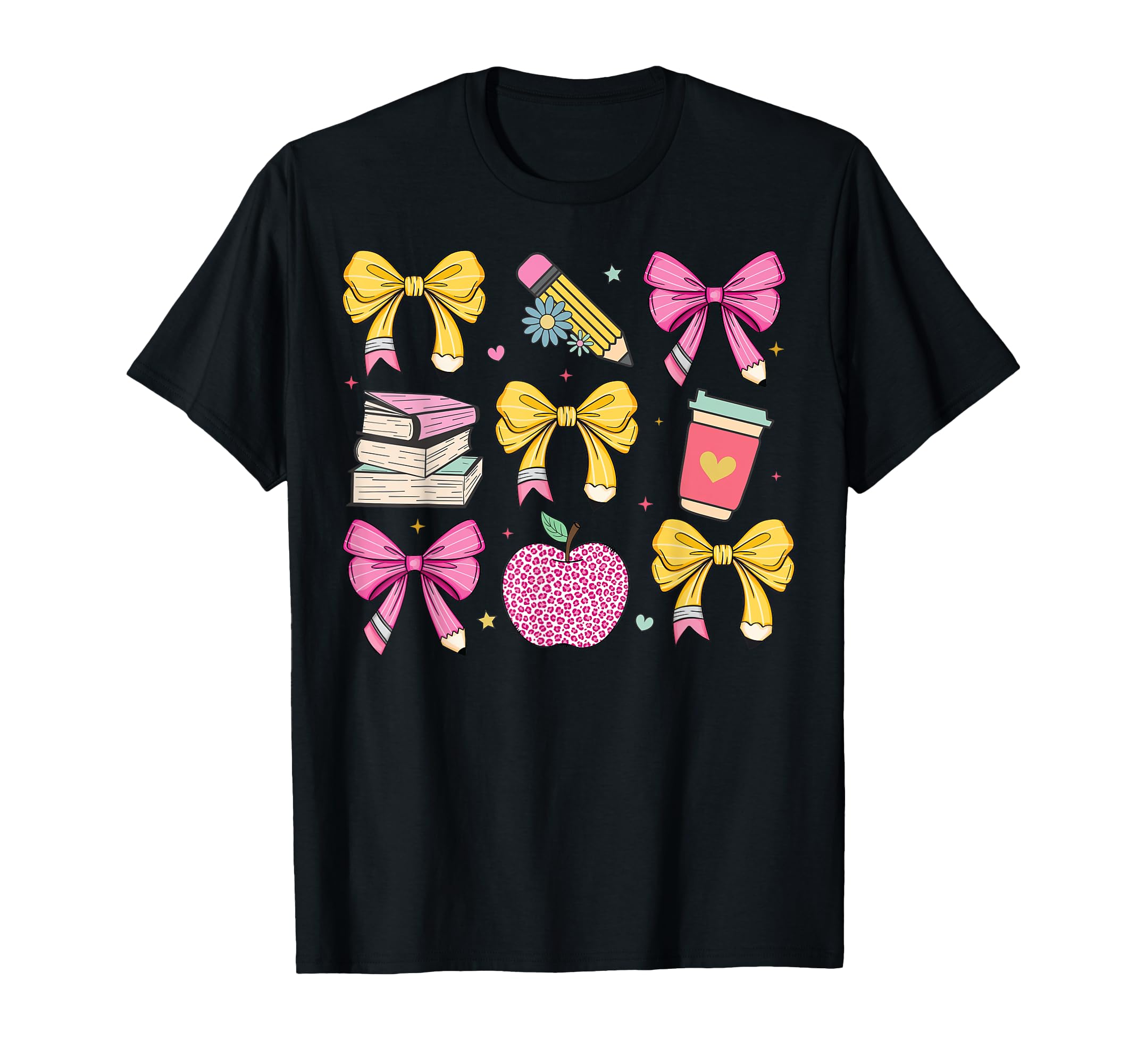 Teacher Coquette Bows Colorful Books T-Shirt - Custom Art Print for Adults - T-Shirt, Sweatshirt, Hoodie