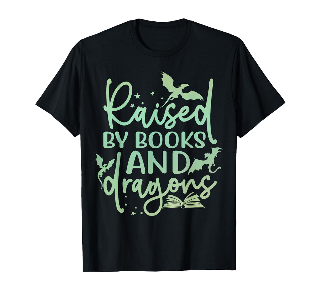 Raised Books And Dragons Fantasy Book T-Shirt - Custom Art Print Unisex - T-Shirt, Sweatshirt, Hoodie