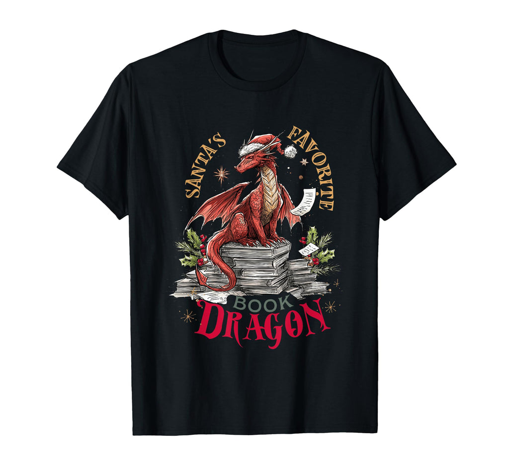 Santas Favorite Book Dragon Art T-Shirt - Minimalist Print Unisex - T-Shirt, Sweatshirt, Hoodie