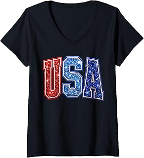 Women's Patriotic Red White Blue USA Sparkle 4th of July American V-Neck T-Shirt Unisex T-shirt, Sweatshirt, Hoodie, Long Sleeve Tee - T-Shirt, Sweatshirt, Hoodie