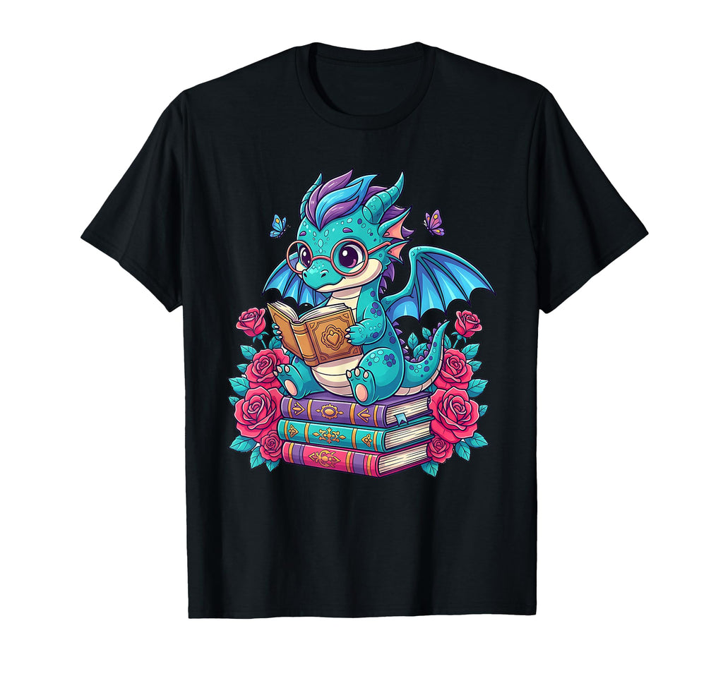Reading Book Nerd Dragons Books T-Shirt - Minimalist Print Men Women - T-Shirt, Sweatshirt, Hoodie