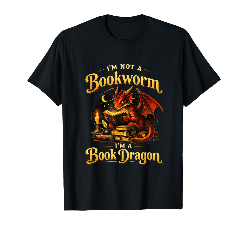 Book Dragon Fantasy Bookworm Reader T-Shirt - Minimalist Print for Adults - T-Shirt, Sweatshirt, Hoodie