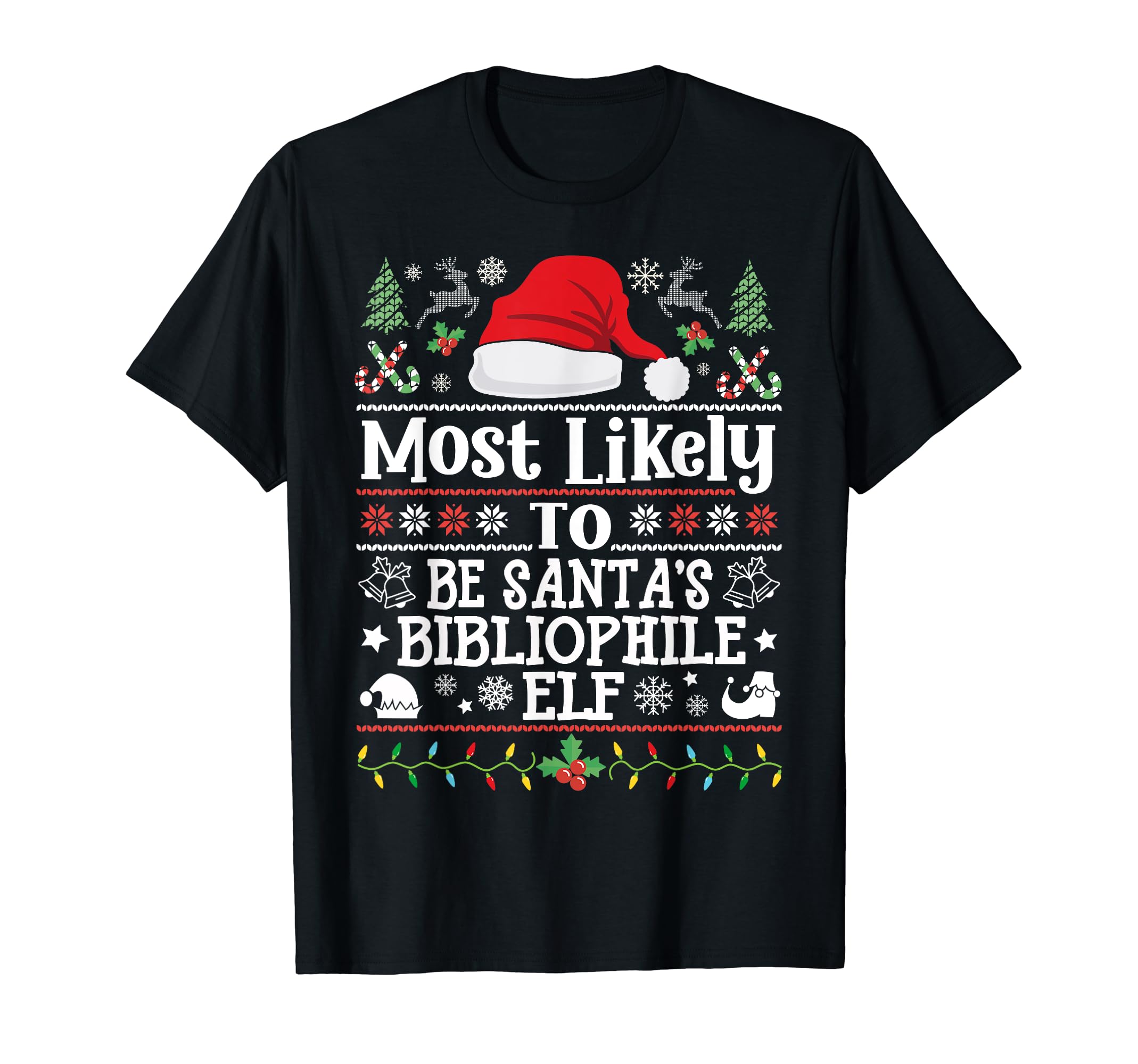 Be Santas Bibliophile Elf Book Lover T-Shirt - Minimalist Print Unisex - T-Shirt, Sweatshirt, Hoodie