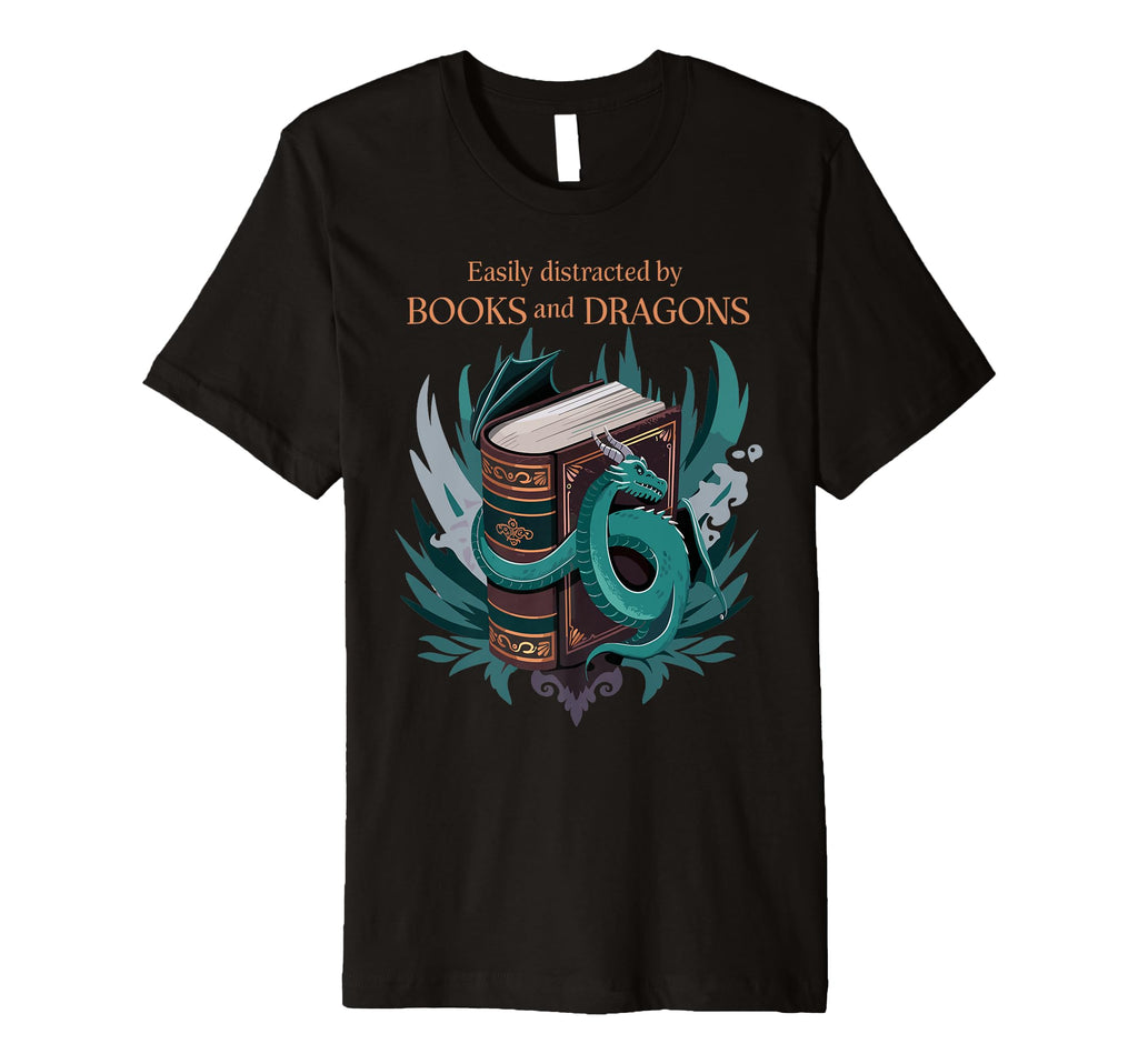 Easily Distracted Dragons And Books T-Shirt - Trendy Graphic Men Women - T-Shirt, Sweatshirt, Hoodie