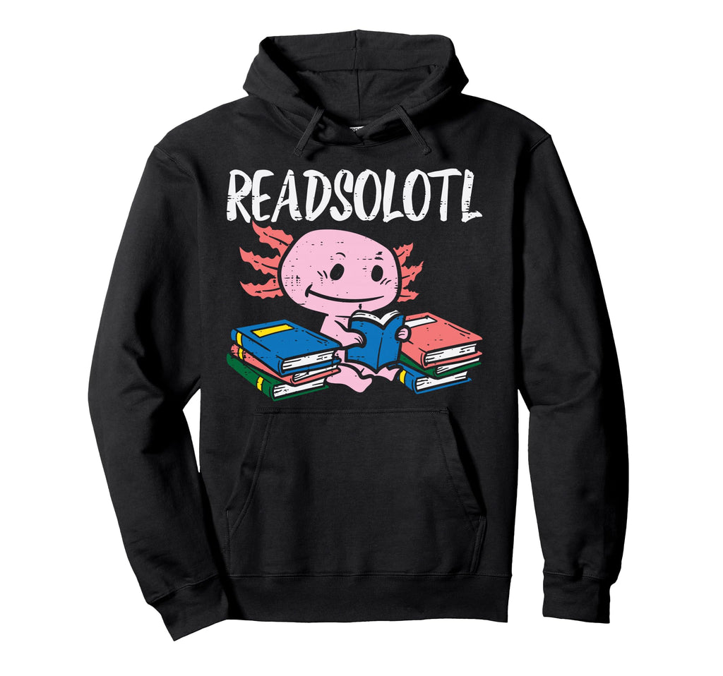 Readsolotl Axolotl Reading Book Hoodie - Minimalist Print for Adults - T-Shirt, Sweatshirt, Hoodie
